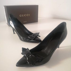 Gucci Leather Vernice Crystal Black Heels